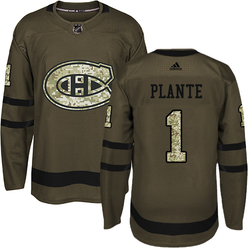 Adidas Canadiens #1 Jacques Plante Green Salute to Service Stitched NHL Jersey